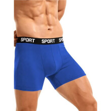 Boxers Esportivos de Perna Longa com Cintura de Letras para Homens M302 Azul L