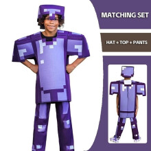 (M (Height: 115-125cm), Purple Armor) NEW Kids Minecraft Halloween Cosplay Costume Jumpsuit Fancy Dress Party Outfit