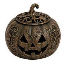 Metalowy Palnik Dyniowy na Halloween, Rzeźbiony Świecznik Jack O Lantern, Vintage, Dekoracja na Półkę na Halloween z Ażurowym Wzorem