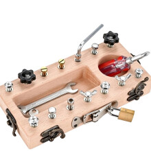 Montessori Schraubendreher Brett Set mit Schloss und Schlüssel Holz Feinmotorik Sinnes Spielzeug für 3 4 5-Jährige