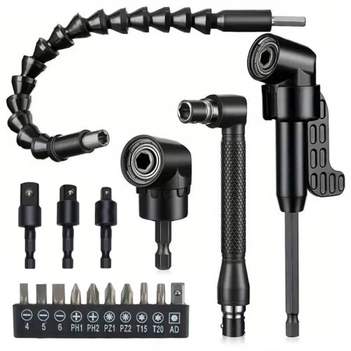 Flexible Drill Bit Extension Set with 105 Right Angle Attachments, Rotatable Socket Adapters & Bendable Shaft