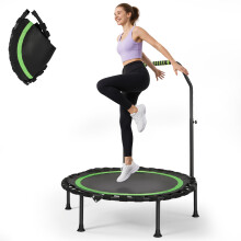 Nastopee Foldable Fitness Trampoline with Adjustable Handlebar, 92cm Rebounder Mini Trampoline, Quiet Indoor Exercise Trampoline up to 150kg