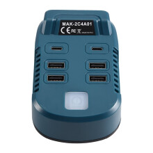 USB-Oplader voor 18V-Accu, Type-C-Ingang en -Uitgang, Snelladen, USB-A QC3.0, 5V/3A-Uitgang, Type-C-Accuadapter