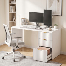 HOMCOM Computer Desk 3 Drawers 120 cm Reversible Design, White