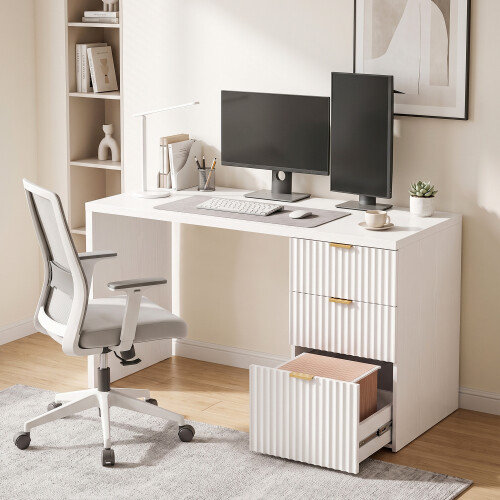 Homcom HOMCOM Computer Desk 3 Drawers 120 cm Reversible Design, White