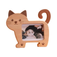 Wooden Pet Photo Frame, Cat Shaped Picture Holder,Wood with Brown Accents, Tabletop Display, Holds 5x3.5 Inch Photos