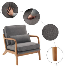 Upholstered Accent Chair Solid Wood Frame Armchair Lounge Chair w/ Lumbar Pillow