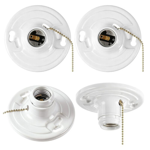 4-Pack E26 Keyless Lamp Holder with Pull Chain Ceiling Mount Socket for Various Bulbs