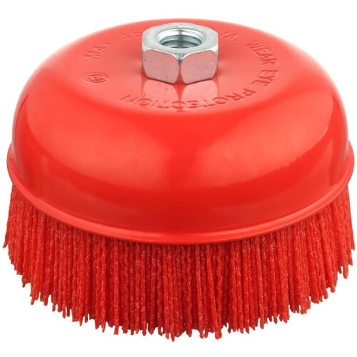 6" Nylon Cup Brush with Mild Abrasive, Wire Cup Brush Quickly Remove Rust Angle Grinder with 5/8 Inch-11 Threaded Arbor