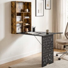 HOMCOM Folding Wall-Mounted Drop-Leaf Table Chalkboard Shelf Rustic Brown
