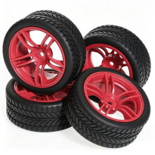 RS610 Pneumatici da Drift RC Hard da 65mm e Cerchi, Ruote di Aggiornamento per Auto -Road 1/10 con Mozzo Esagonale da 12mm Rosso
