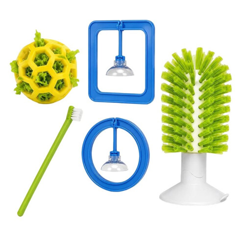 Turtle Tank Accessory Set with Suction Cup Brush, Feeding Rings & Vegetable Feeder