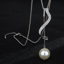 (Silver) Necklace Pearl Spring For Women With Alloy Chain Dangle Tassel For Trendy Looks