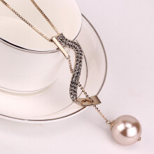 (Gold) Necklace Pearl Spring For Women With Alloy Chain Dangle Tassel For Trendy Looks