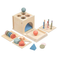 Montessori-Farbsortierbox Aus Holz für Kleinkinder, 4-in-1-Sinnesspielzeug, Formensortierer, Lernspielzeug für Babys und Kleinkinder,