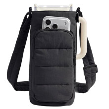 Quilted Crossbody Water Bottle Holder with Strap, Stylish Gym Accessories for Women Black
