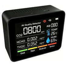 10 in 1 Air Quality Monitor CO2 Meter CO2 TVOC HCHO PM2.5 PM1.0 PM10 Smoke Temperature Humidity Detector Black