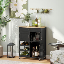 HOMCOM Kitchen Trolley, Rolling Island Storage Cart with Drawer, Black