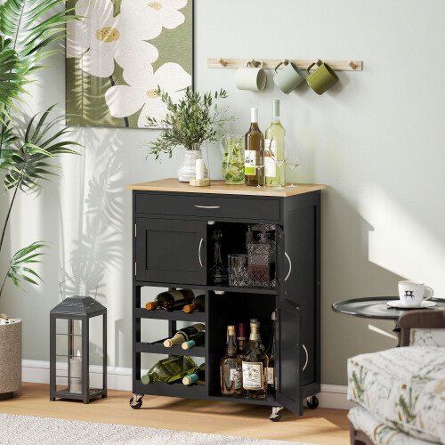 Homcom HOMCOM Kitchen Trolley, Rolling Island Storage Cart with Drawer, Black