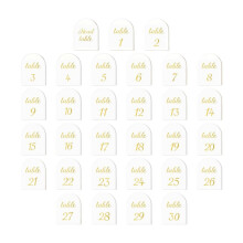 Boog Tafelnummer 1-30 + Hoofdtabel, Gouden Folie Geëmbossede Witte Kaarten, Elegante Bruiloft Ontvangst Centerpiece Decoratie