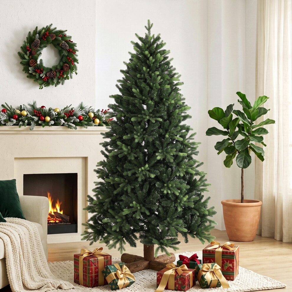 Homcom 6Ft Artificial Christmas Tree, Solid Fir Wood Stand, Green - Image 4
