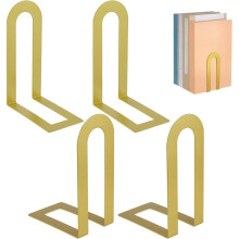 4 Pcs Metal Bookends Minimalist Gold, 5.5 X 3.75 X 2.25 Inch, Decorative Book Ends for Shelves