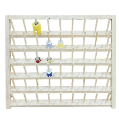54 Spools Wooden Thread Rack Organizer with Wall Hanging Hooks for Sewing and Embroidery