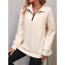 Kvinnors Kvart Zip Mock Neck Drop Shoulder Långärmad Sweatshirt Aprikosfärg L