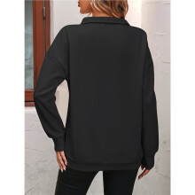 Kvinnors Kvart Zip Mock Neck Drop Shoulder Långärmad Sweatshirt Svart L