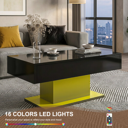 Black Coffee Table with 16-Color LED Lighting 1