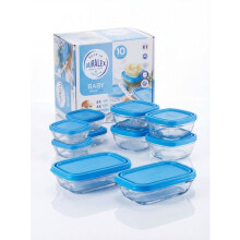 Babynahrungsservice - DURALEX - Baby Transparent - 10 Teile - Mit blauen Deckel - Gehärtetes Glas