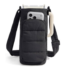 Quilted Crossbody Water Bottle Holder with Strap, Stylish Gym Accessories for Women Khaki