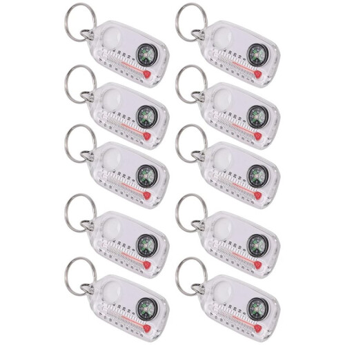 10 Pcs White Compass Thermometer Keychains,  Navigation Tools with Temperature Gauge for Hiking Camping