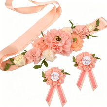 (Pink)Wedding Waist Belt With Flower Embellishments For Photo Moments And Celebrations