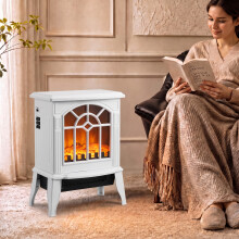 (White) HOMCOM Electric Fireplace, Freestanding Log Burner, LED Flame Effect