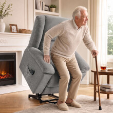 (Grey) HOMCOM Oversized Riser Recliner Chair with Vibration Massage and Heat