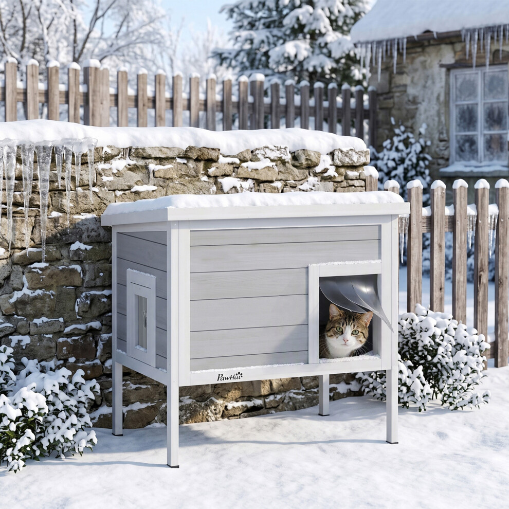 Pawhut Outdoor Wooden Cat House Weatherproof With Removable Insulated Liner