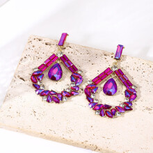 (Rose Red) Elegant Water Alloy Drop Earrings With Glittering Crystals Fashion Women Jewelry