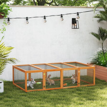 (Clear) PawHut Wooden Rabbit Hutch Cage House with Wire Mesh
