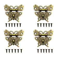 4 Stuks Messing Vlinder Sluiting voor Sieraden Doos 1.9" Vintage Hasp Slot met Hangslot Gat, Schroeven Inbegrepen