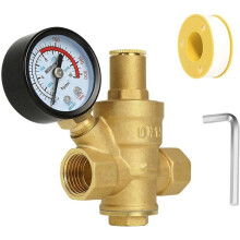 Pressure Reducing Valve, DN15 Water Pressure Regulator Water Pressure Gauge Brass with Hex Key TeflonTape