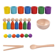 Montessori-Sortierbecher Aus Holz mit und Löffel, Farbzuordnungs-Puzzlespielzeug für Kleinkinder Zur Förderung der Konzentration, 7 Farben