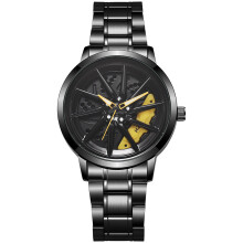 (Yellow) Mens Sports Style Quartz Watch With Mineral Glass And Buckle Steel Stainless