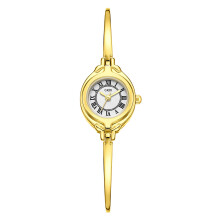 (Gold White) Wristwatch Ladies Trendy With Decorative Features And Slim Alloy Gifts Strap For
