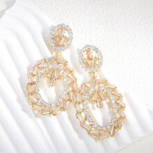(Gold) Alloy Summer Thin Drop Earrings For Women With Geometric Accessory Details Line
