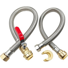 3/4" Valve X 3/4" FIP X 24" Water Heater Hose Connector, Braided Corrugated Flexible Water Heater Connector