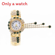 (Green) Stylish Gold Bracelet Watch For Women With Zircon Accents Design Floral And