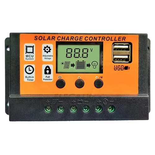 40A Solar Charge Controller Solar Panel Controller 12V/24V Adjustable LCD Display Panel Battery Regulator with USB Port