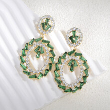 (Green) Alloy Summer Thin Drop Earrings For Women With Geometric Accessory Details Line