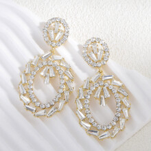 (White) Alloy Summer Thin Drop Earrings For Women With Geometric Accessory Details Line